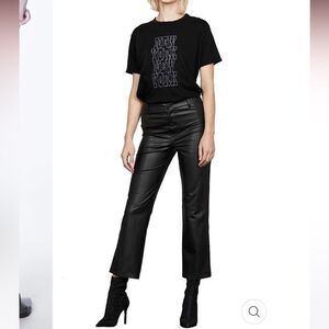 NEW David Lerner Black Faux Vegan Leather High Rise Button Fly Crop Flare Pant M